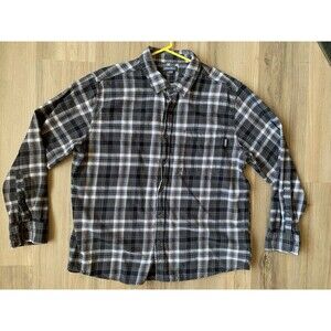 Eddie Bauer Flannel Shirt Mens XXL Gray  Blue Red Plaid Long Sleeve Classic Fit